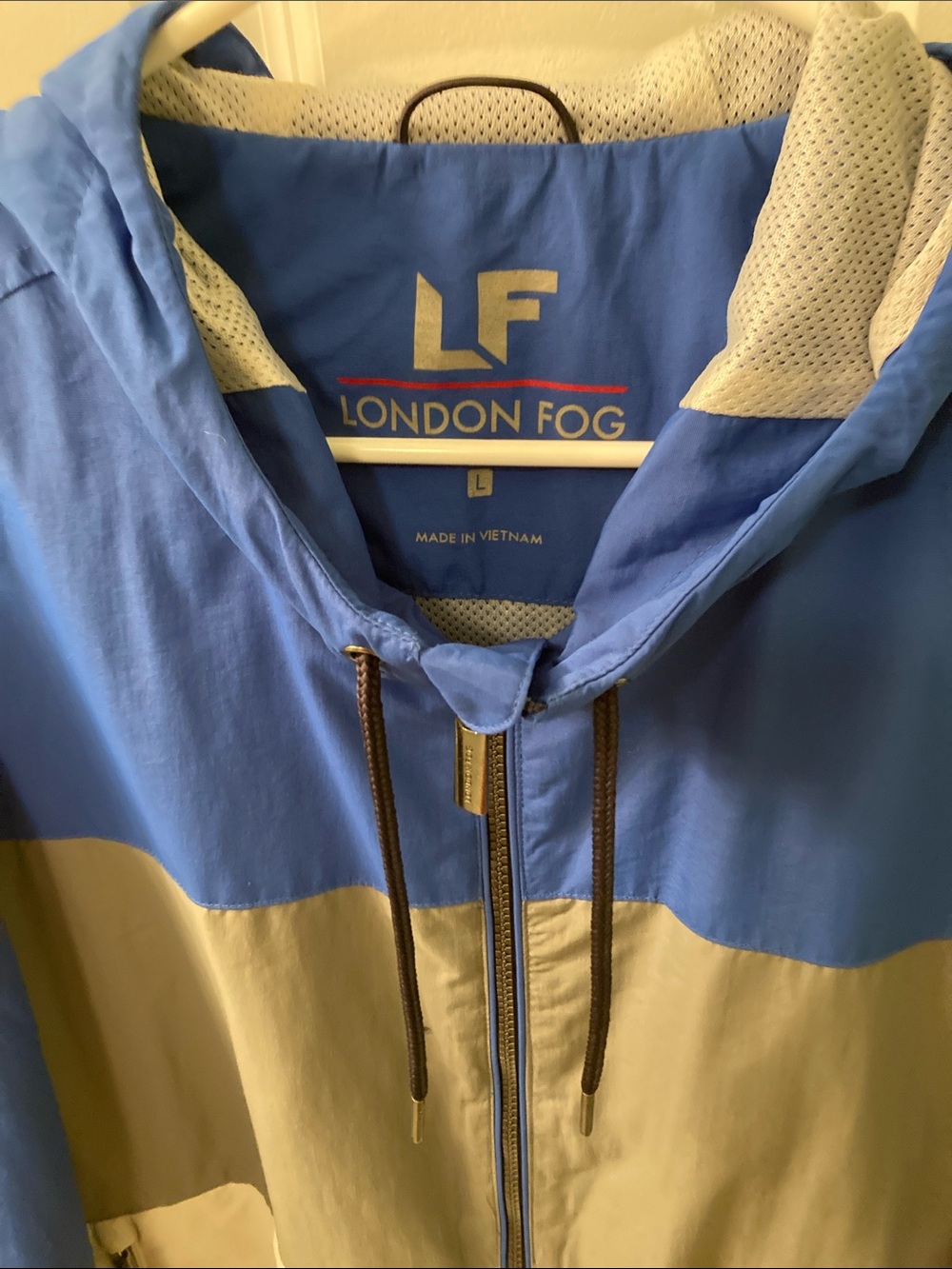 London Fog Men's Blue and Cream Hooded Windbreaker Jacket